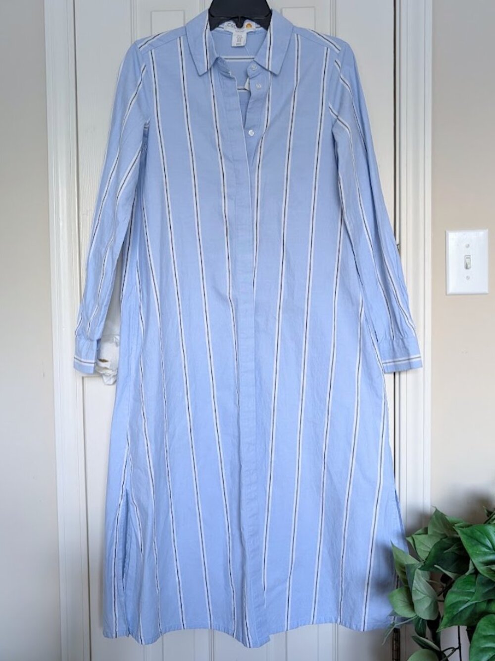 C & C California Linen Shirt Dress Blue White Striped Maxi Coastal Sz:XS NWT